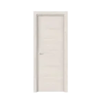 Puerta de interior laminada acabado Roble Nórdico con veta de madera clara, diseño liso y moderno, marco a juego y manilla cromada, ideal para viviendas de estilo escandinavo y contemporáneo.