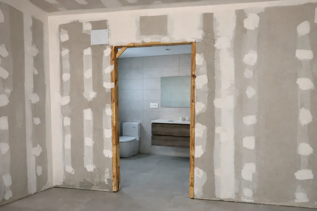 Estado original antes de la reforma de una puerta de interior blanca antigua, mostrando la necesidad de renovación y cambio de carpintería por profesionales