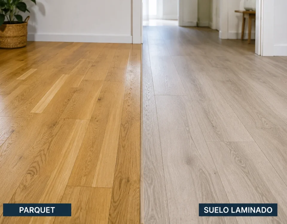 Suelo de parquet junto a suelo laminado en el mismo pasillo de una vivienda