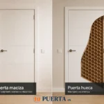 Puerta maciza y puerta hueca comparadas, mostrando la estructura interior alveolar de la puerta hueca