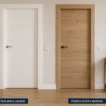 Puerta blanca lacada junto a una puerta efecto madera en el mismo pasillo